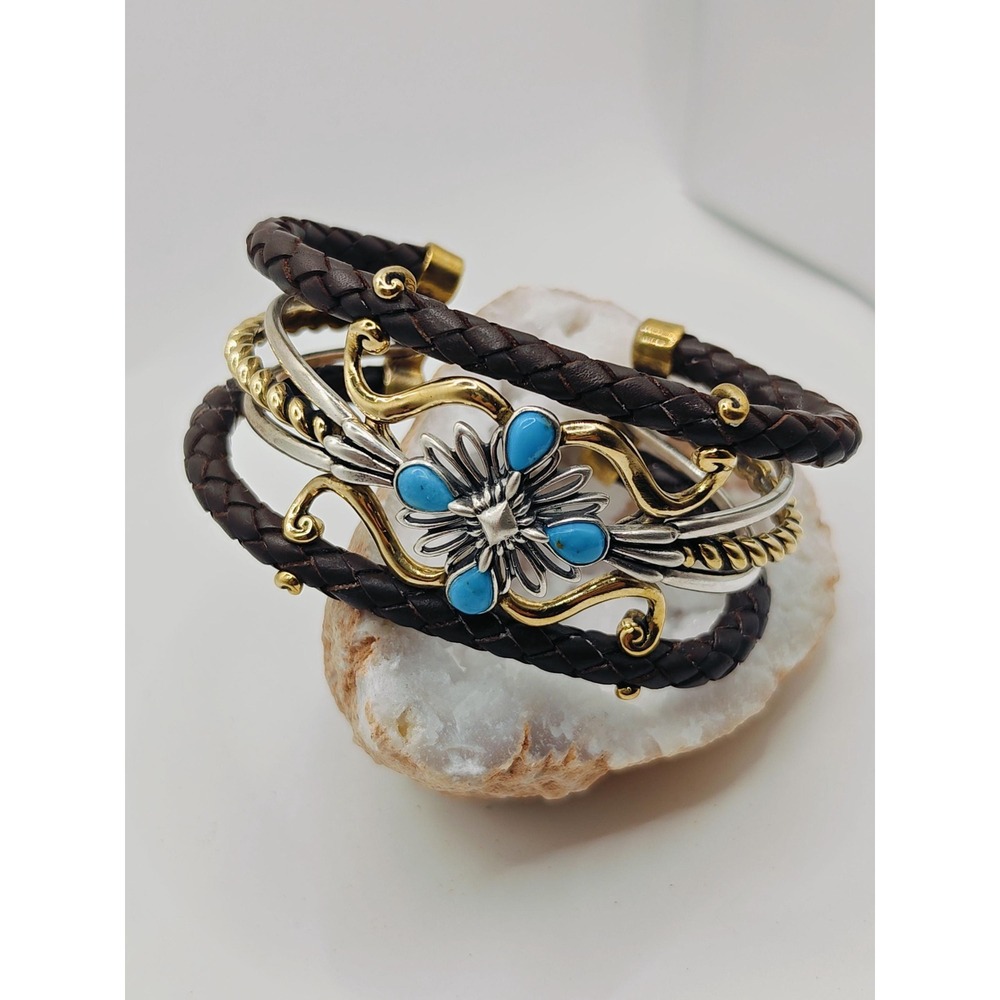 Carolyn Pollack leather silver brass turquoise America West bracelet